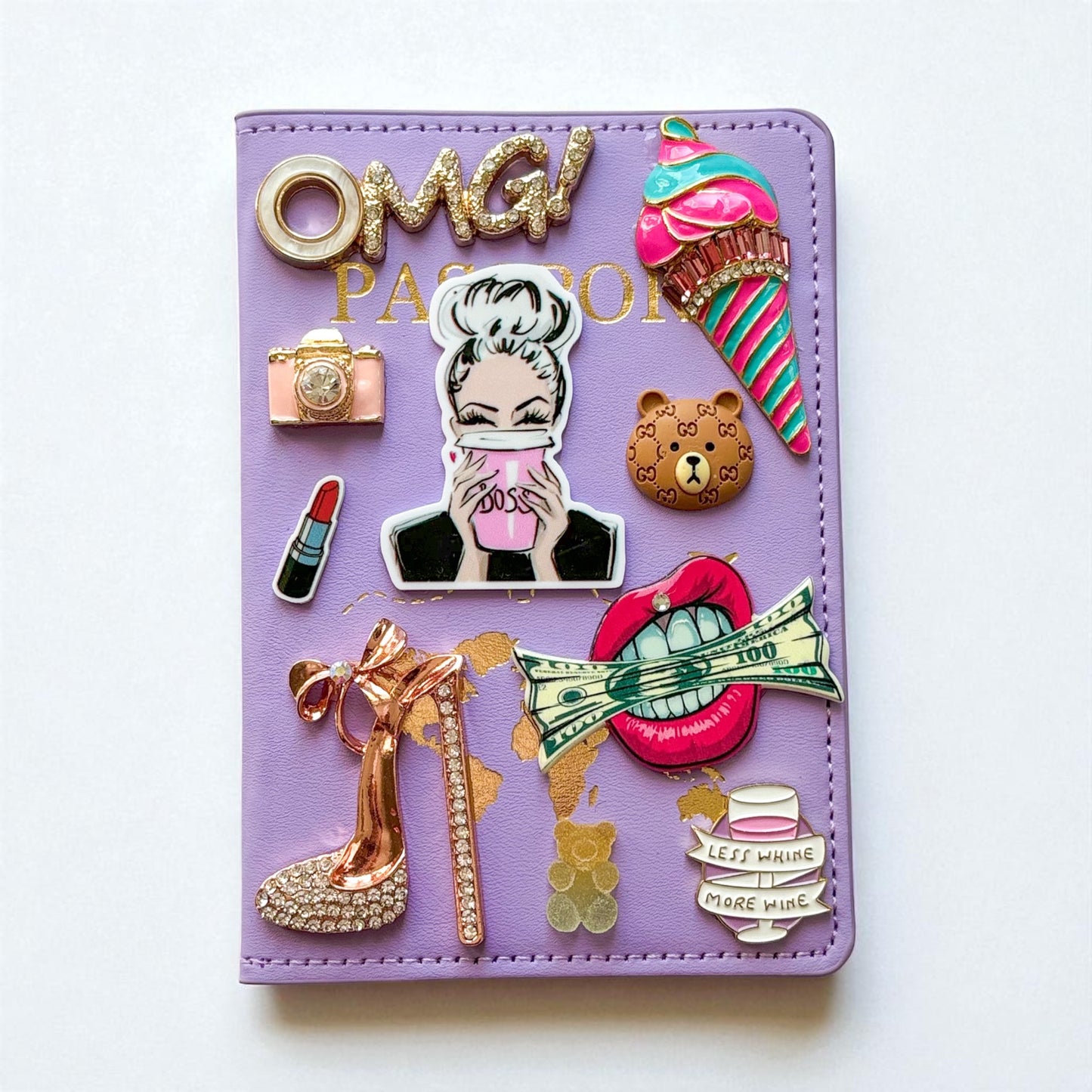 Purple Charmy Bedazzled Hand-Designed passport cover| LuxPoshDesigns by Lumi Haven