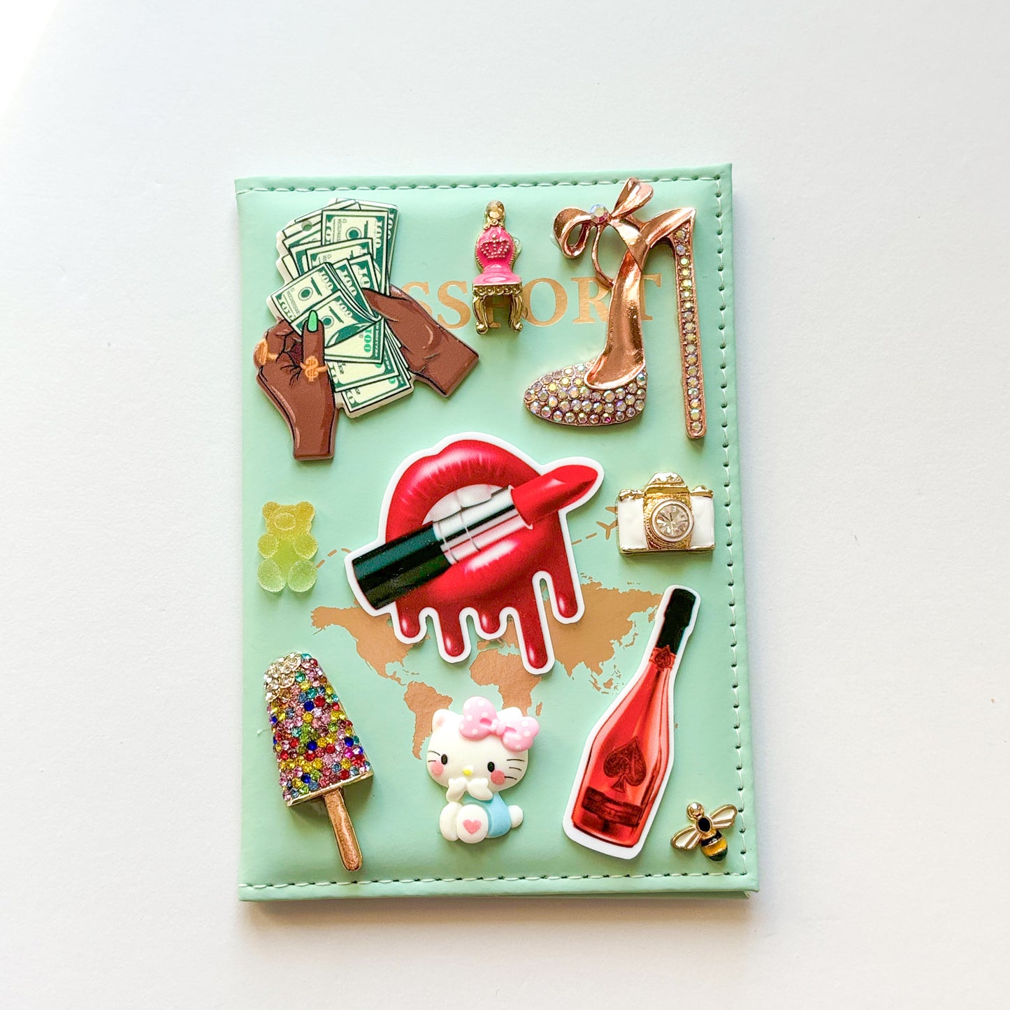 Teal Charmy Bedazzled Hand-Designed passport cover| LuxPoshDesigns by Lumi Haven